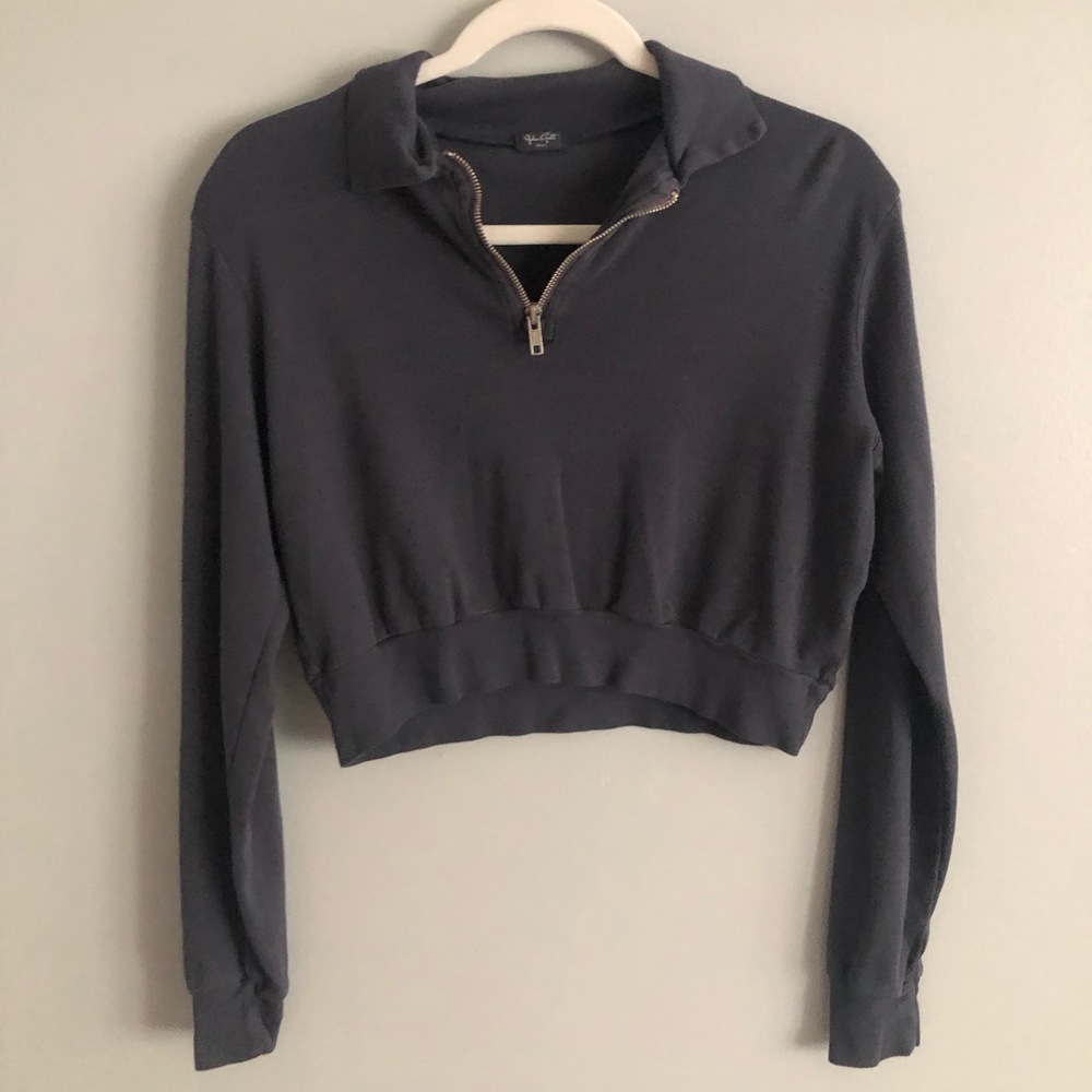 Brandy Melville Navy Cropped Zip Up Sweatshirt